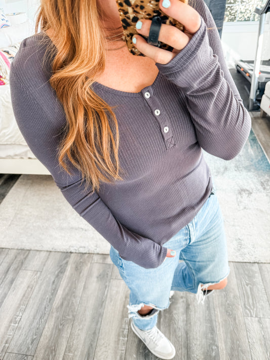 Marlow Ribbed Top - Charcoal