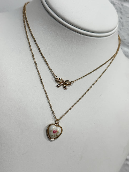 Love Shack Bow Necklace - pink