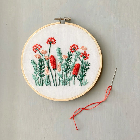 Beginner Embroidery Kit - Coral & Mint Meadow