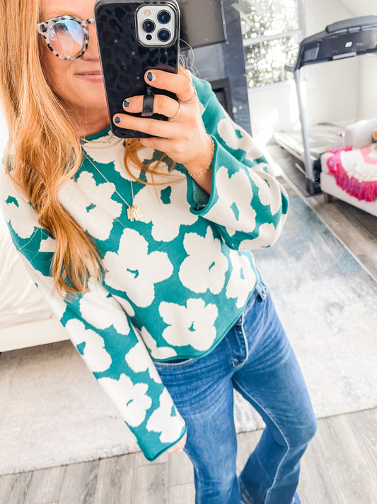 Serena Floral Sweater - Pine