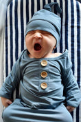 Load image into Gallery viewer, Solid Dusty Blue Bamboo Baby Knot Gown & Hat