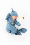 Load image into Gallery viewer, Solid Dusty Blue Bamboo Baby Knot Gown & Hat