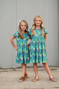 Load image into Gallery viewer, Emmy Green Floral Flutter Sleeve Twirl Dress