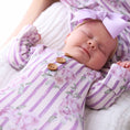 Load image into Gallery viewer, Lila's Lilacs Bamboo Waffle Newborn Baby Knot Gown & Hat Set