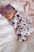 Load image into Gallery viewer, Demi's Dusty Purple Floral Ruffle Zipper Footie