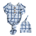 Load image into Gallery viewer, Paxton's Plaid Newborn Baby Knot Gown & Hat Set