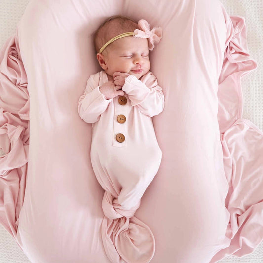 Solid Blush Bamboo Baby Knot Gown & Hat
