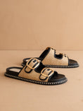 Load image into Gallery viewer, The Daytona | Black Two-Tone Raffia Gold Buckle Sandal