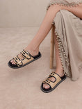 Load image into Gallery viewer, The Daytona | Black Two-Tone Raffia Gold Buckle Sandal