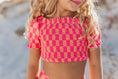 Load image into Gallery viewer, Hot Pink + Tangerine Check Swimsuit