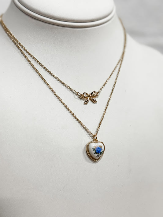 Love Shack Bow Necklace - blue