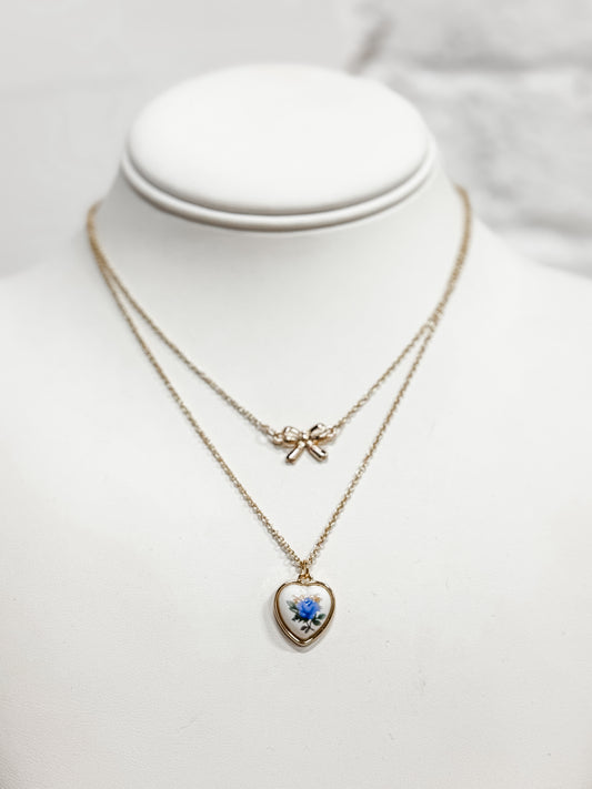 Love Shack Bow Necklace - blue