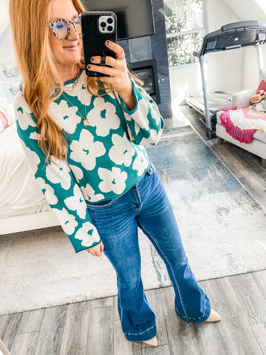 Serena Floral Sweater - Pine