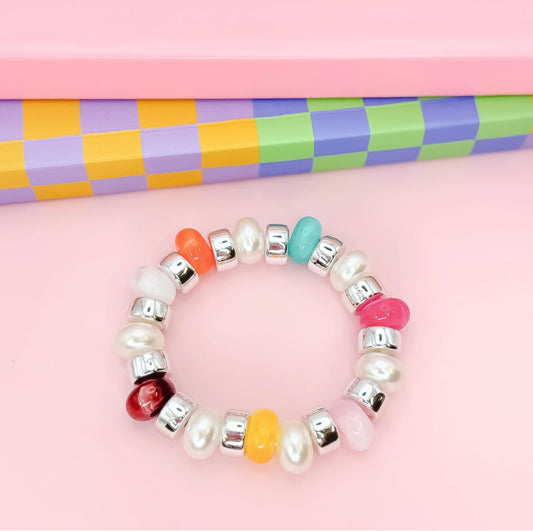 Joyful Silver Beaded Beacelet
