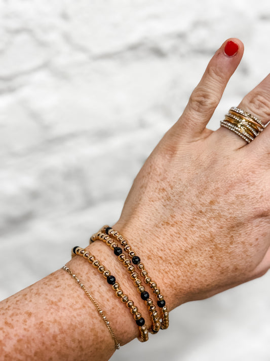 Gold + Black Triple Beaded Bracelet Stack