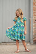Load image into Gallery viewer, Emmy Green Floral Flutter Sleeve Twirl Dress