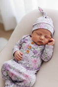 Load image into Gallery viewer, Newborn Baby Knot Gown & Hat Set | Lavender Lullaby