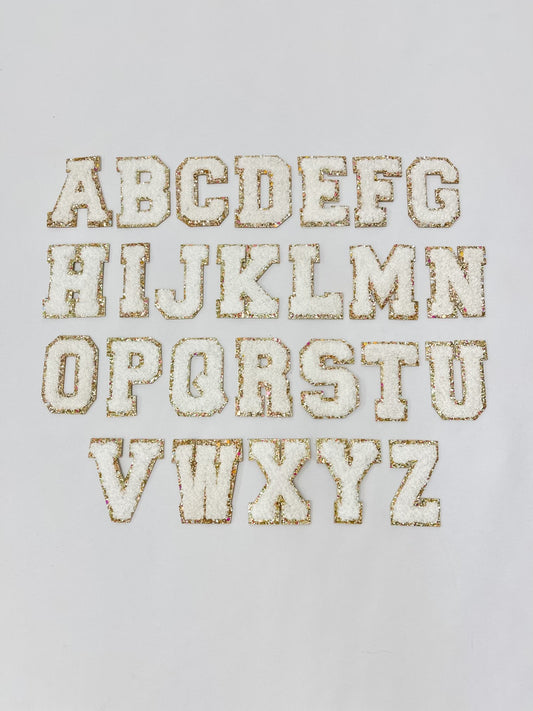White + Gold Glitter Varsity Letters