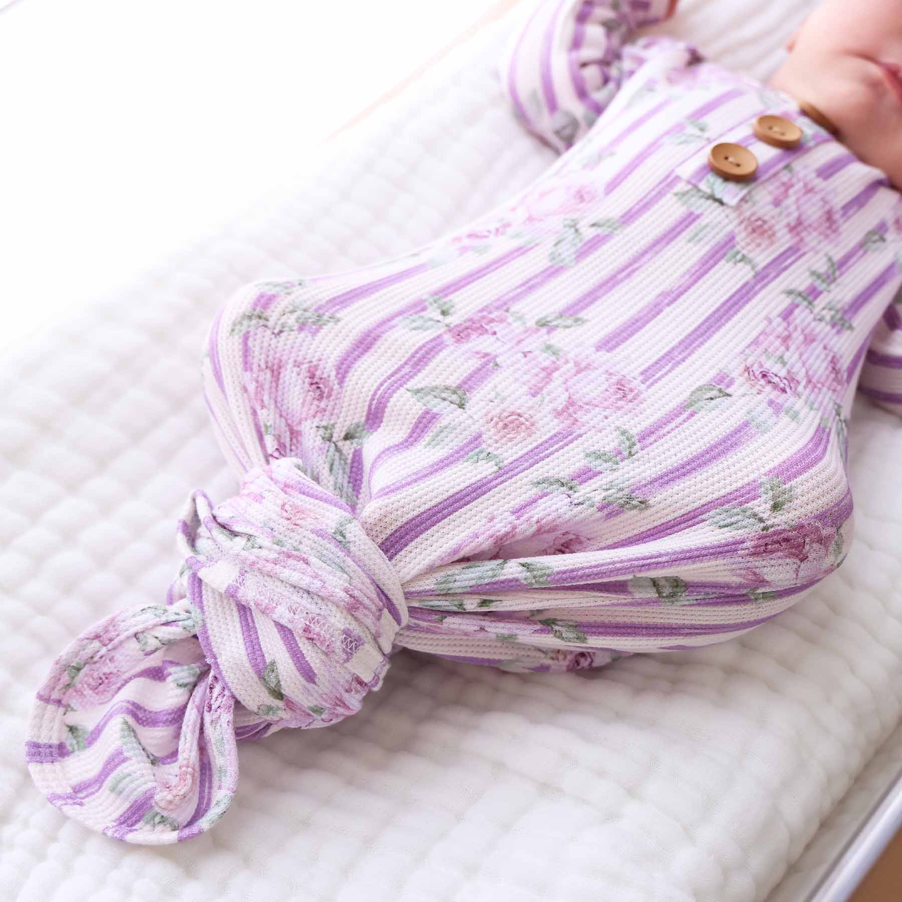 Lila's Lilacs Bamboo Waffle Newborn Baby Knot Gown & Hat Set