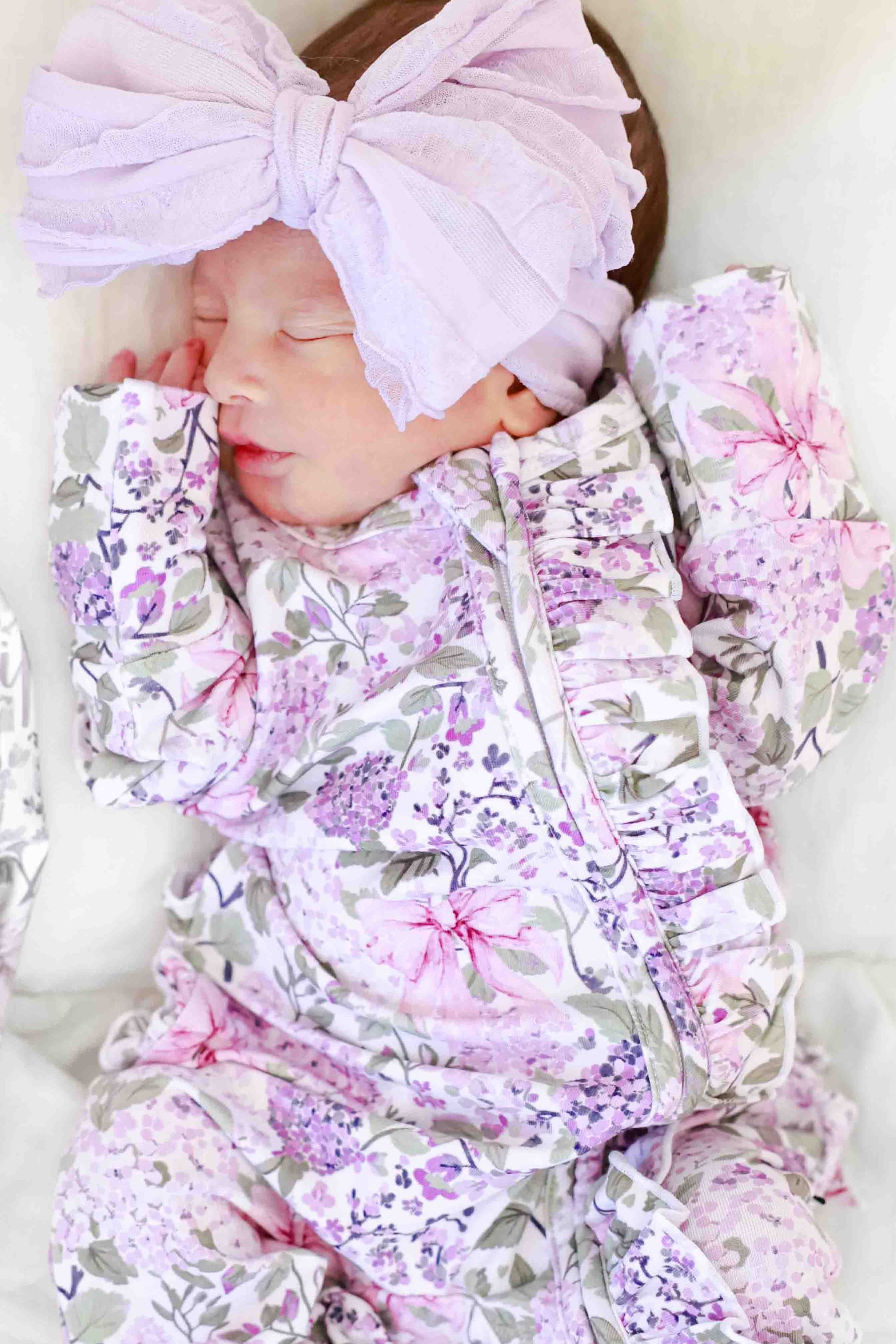 Ruffle Zipper Footie | Lavender Lullaby