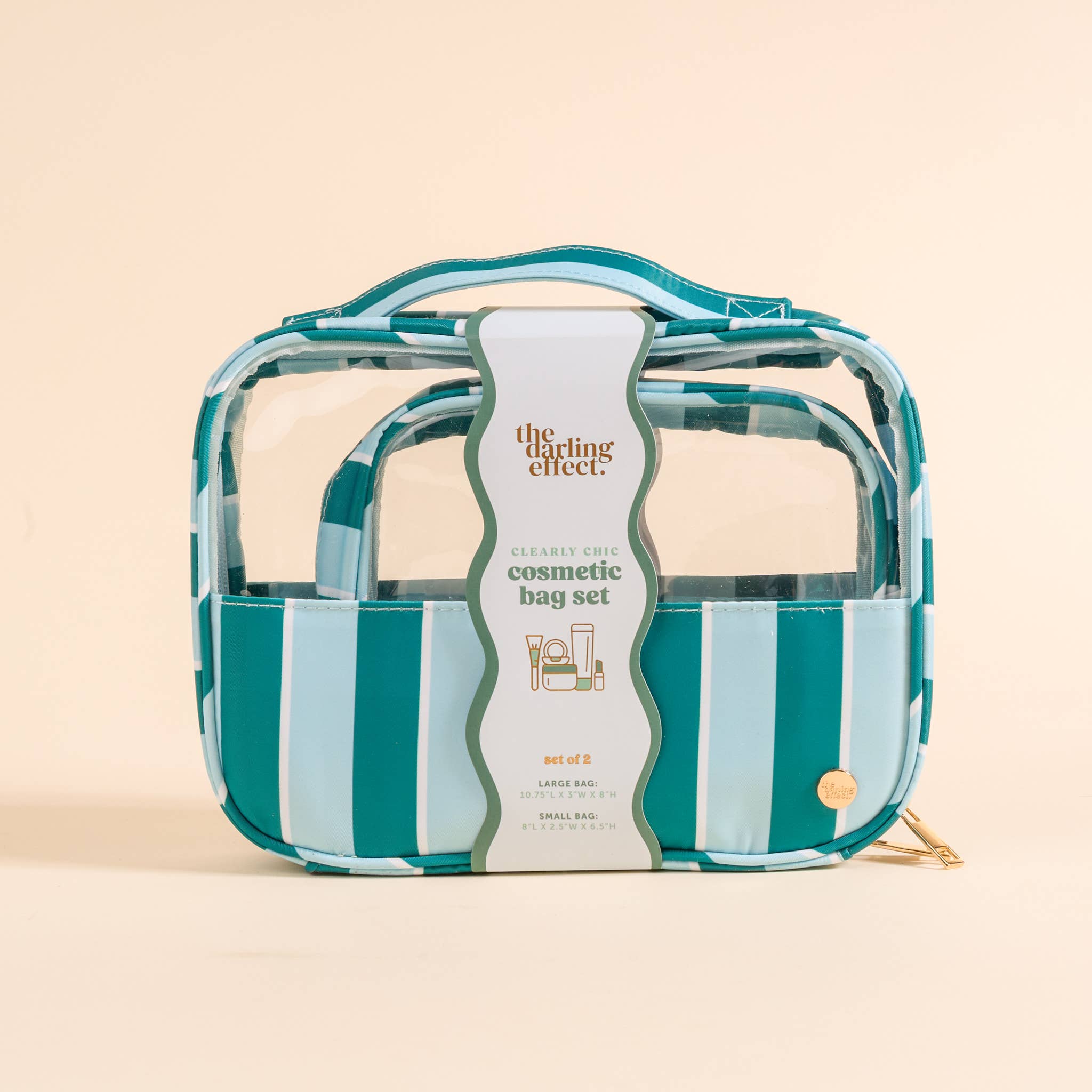 Clearly Chic Cosmetic Bag Set-Sicily Stripes Teal