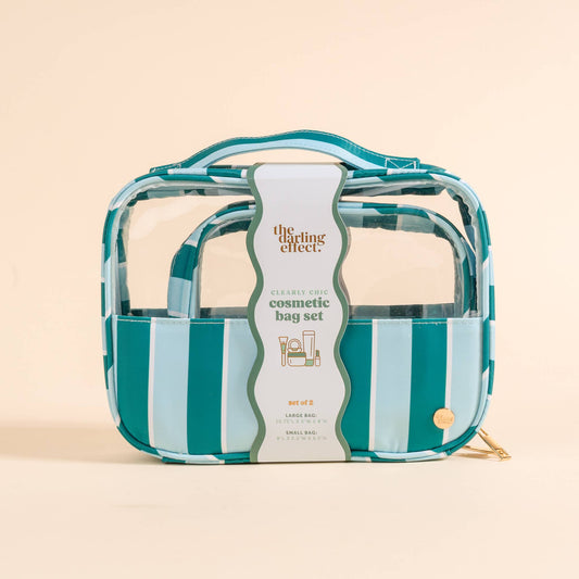 Clearly Chic Cosmetic Bag Set-Sicily Stripes Teal