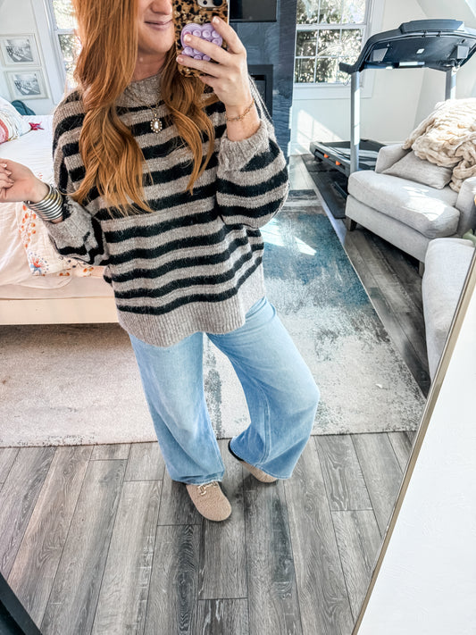 Heather Striped Sweater - Grey