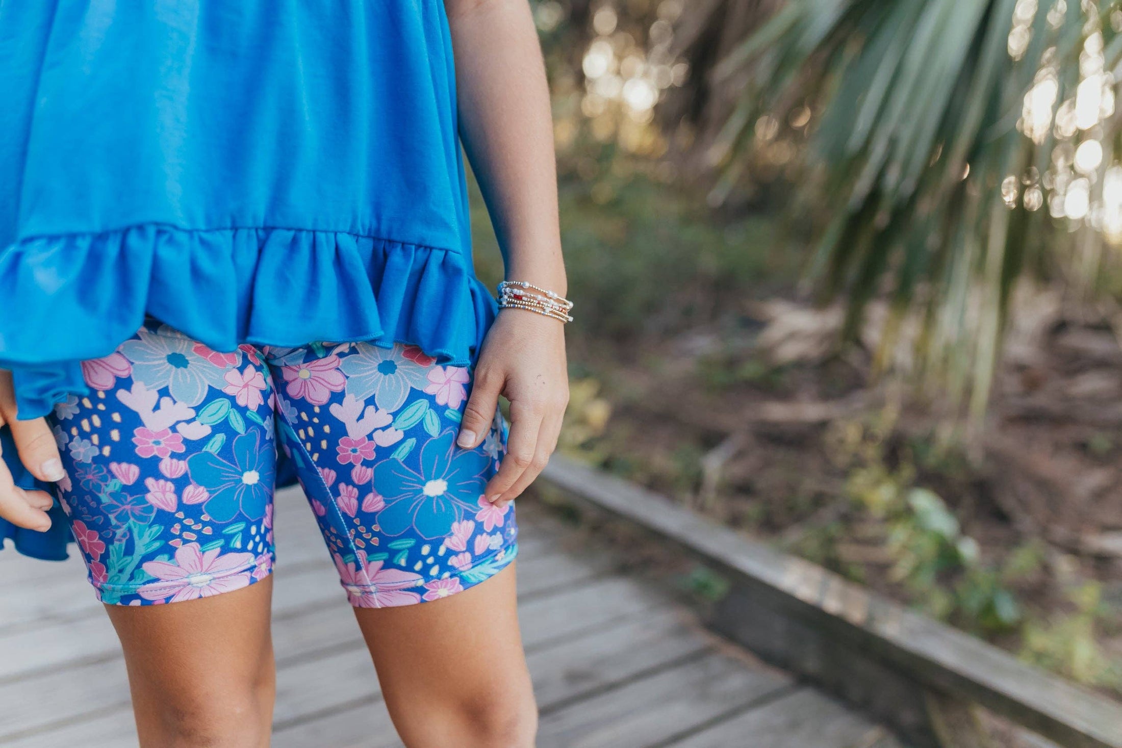 Bright Blue Floral Spring Summer Hi-Lo Short Set
