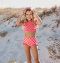 Load image into Gallery viewer, Hot Pink + Tangerine Check Swimsuit
