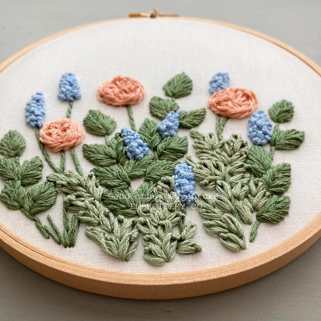 Hand Embroidery Kit - Hawthorne in Peach & Sky Blue