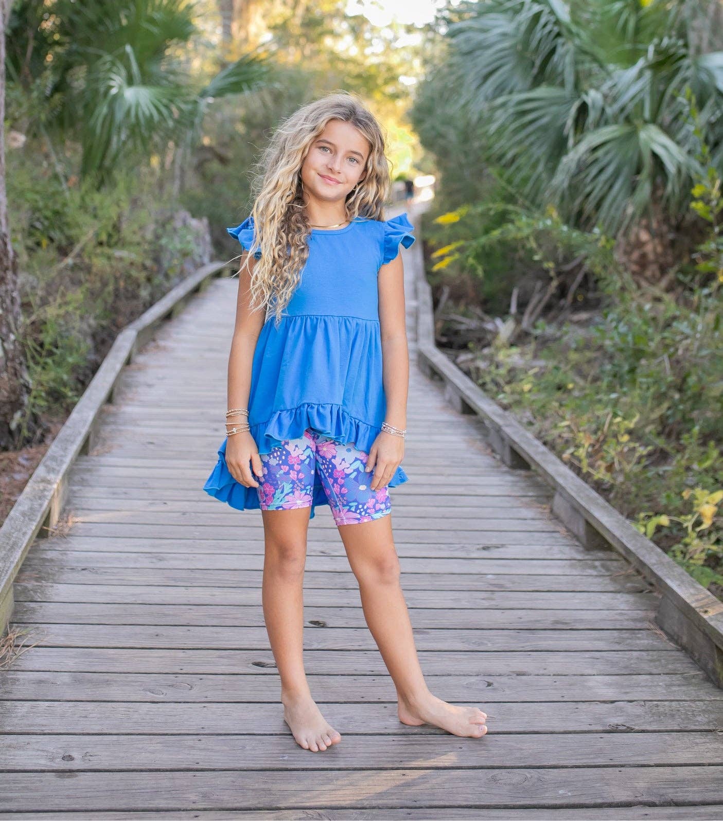 Bright Blue Floral Spring Summer Hi-Lo Short Set