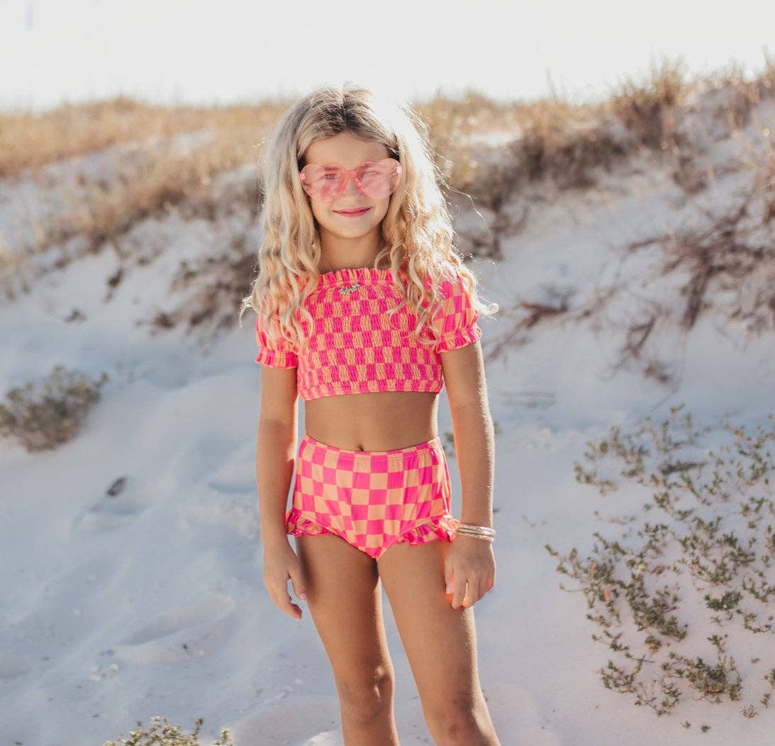 Hot Pink + Tangerine Check Swimsuit