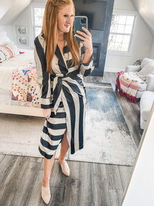 Classic Striped Satin Dress