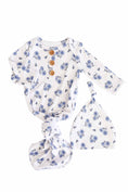 Load image into Gallery viewer, Sapphire Garden Newborn Baby Knot Gown & Hat Set
