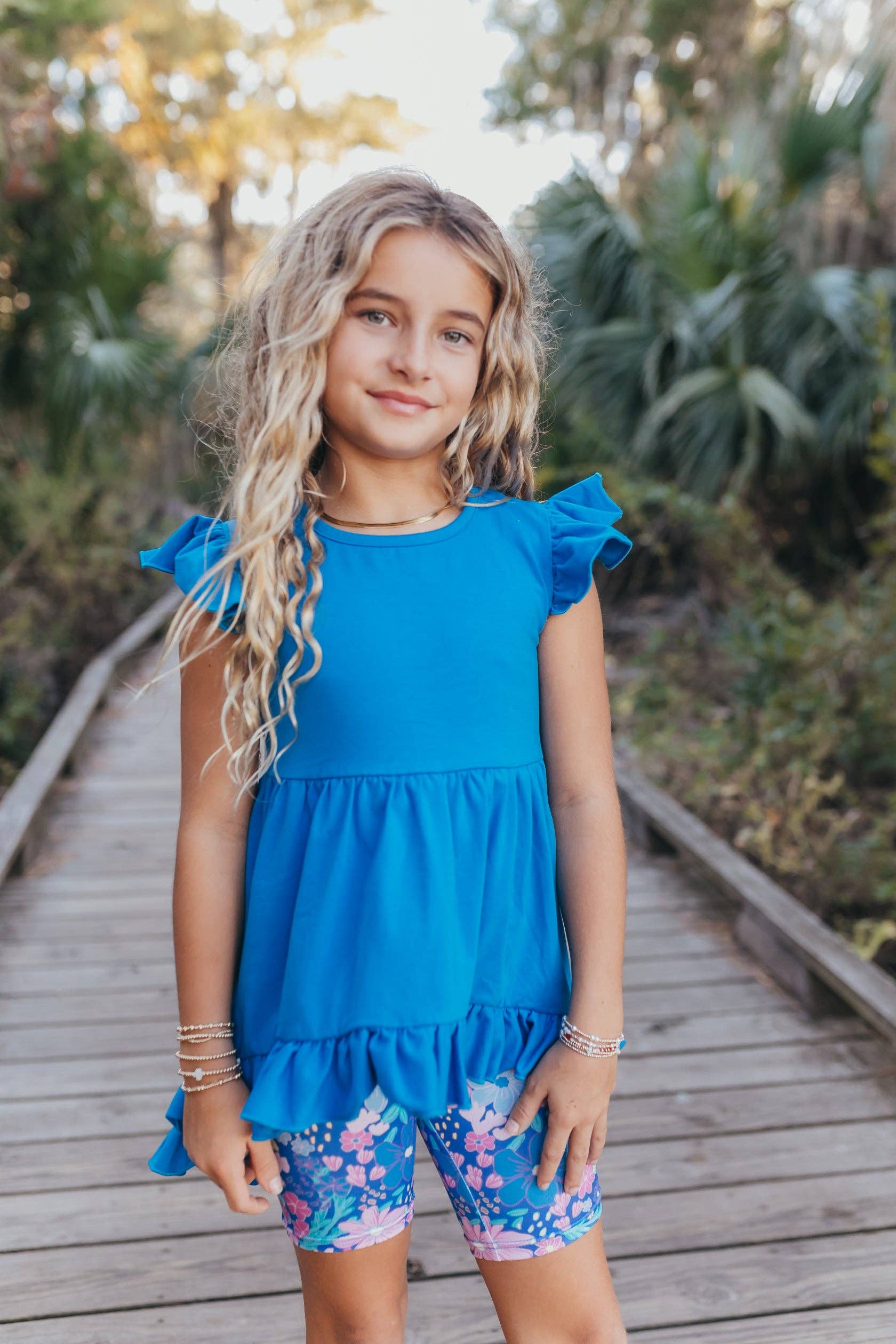 Bright Blue Floral Spring Summer Hi-Lo Short Set