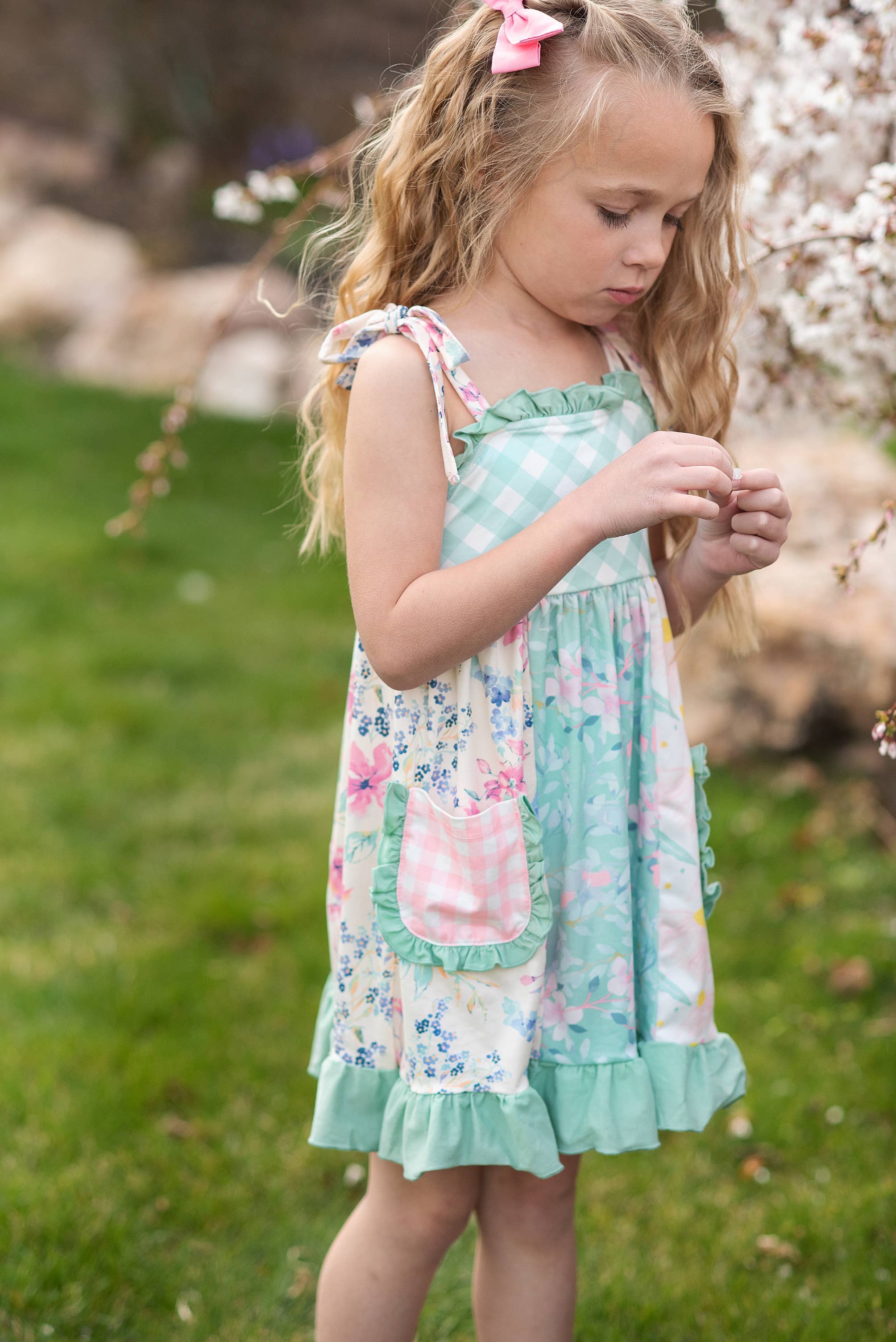 Mint Gingham Ruffle Pocket Spring Dress