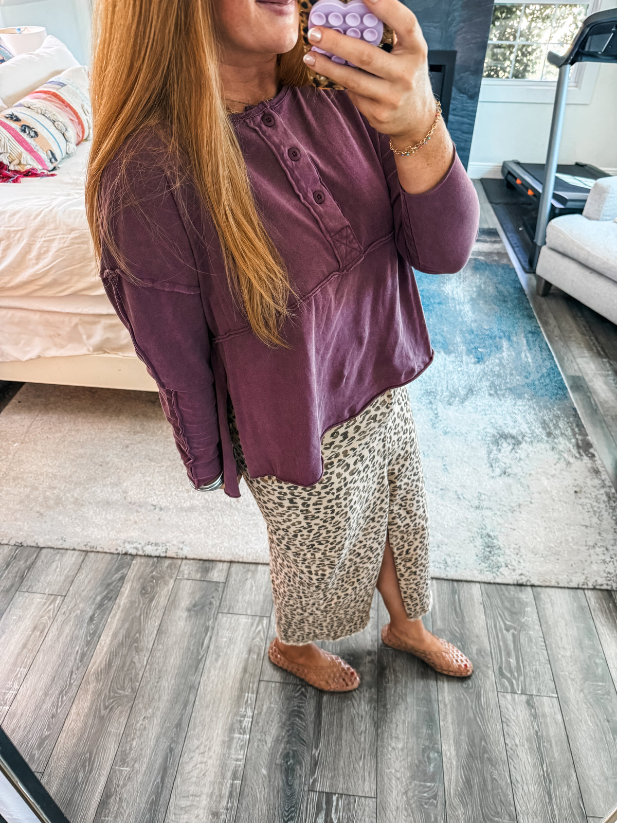 Savannah Button Top - Dark Cherry