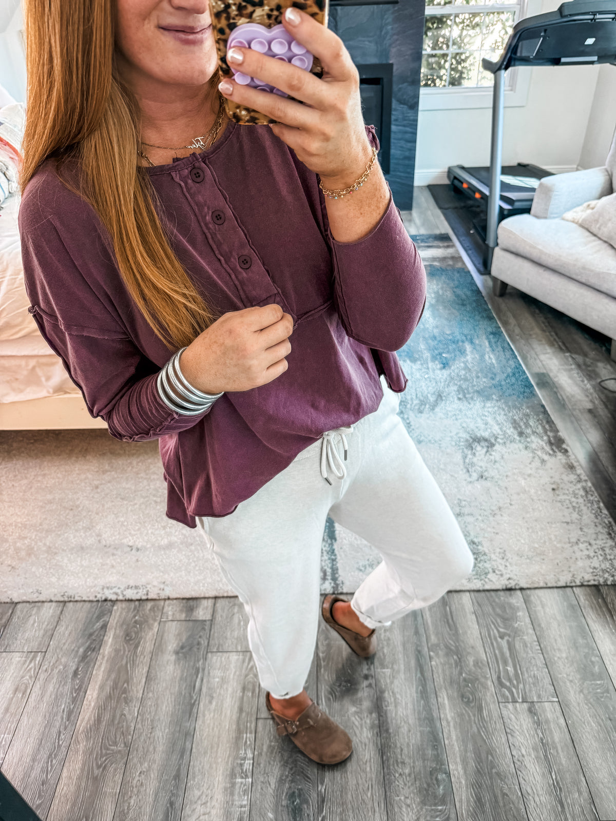 Savannah Button Top - Dark Cherry