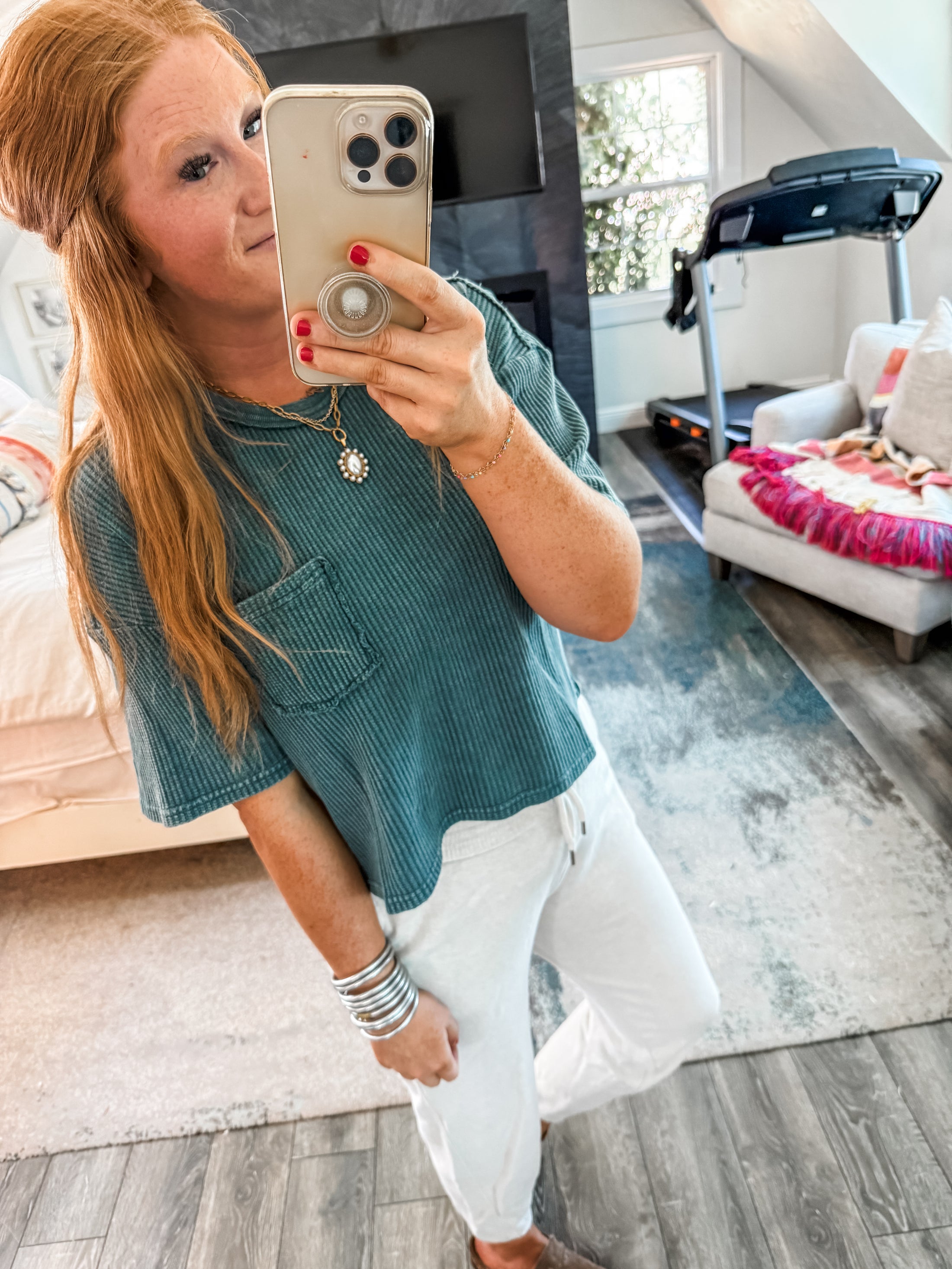Essential Waffle Pocket Tee - Teal