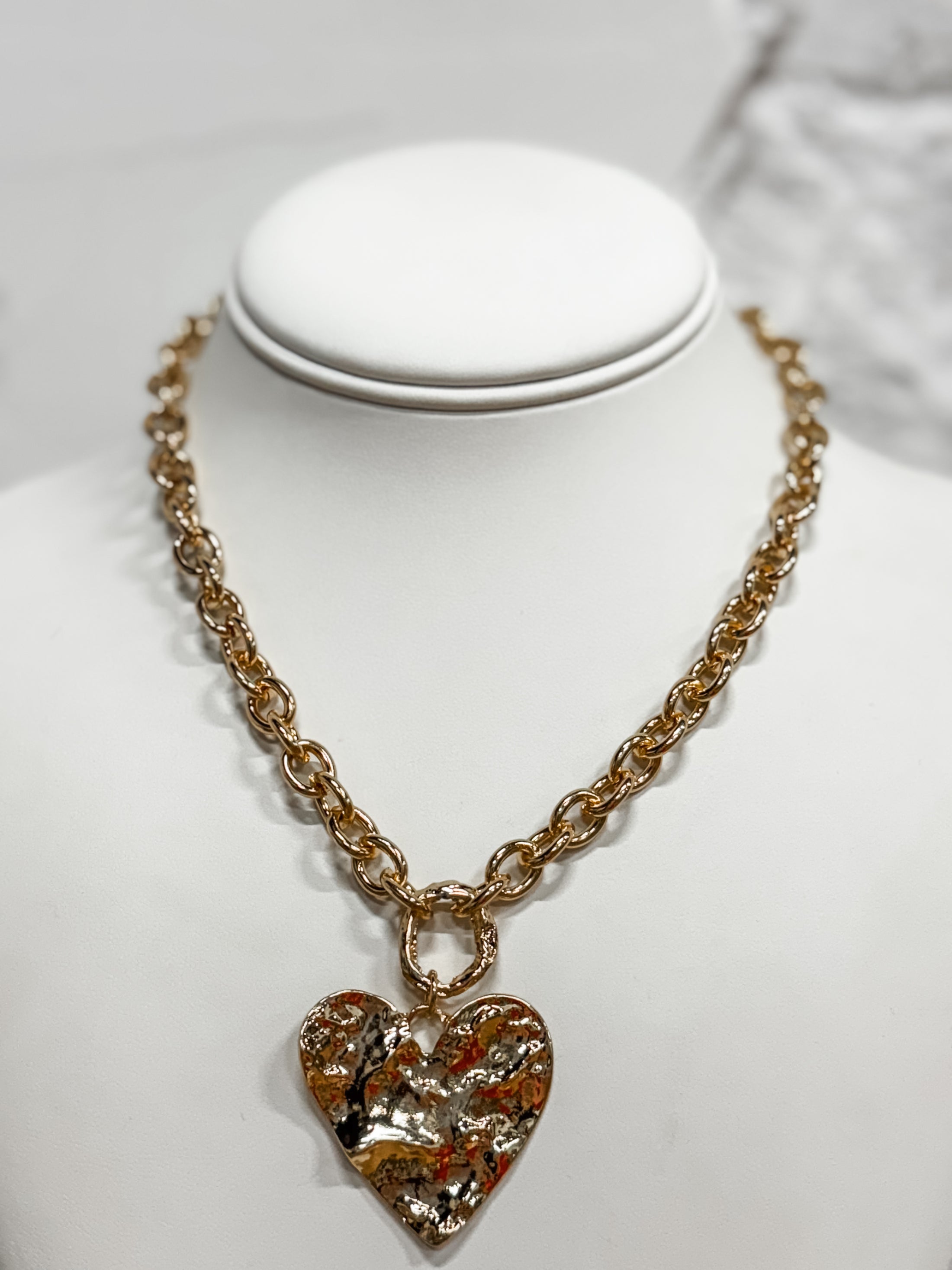 Gold Hammered Heart Necklace