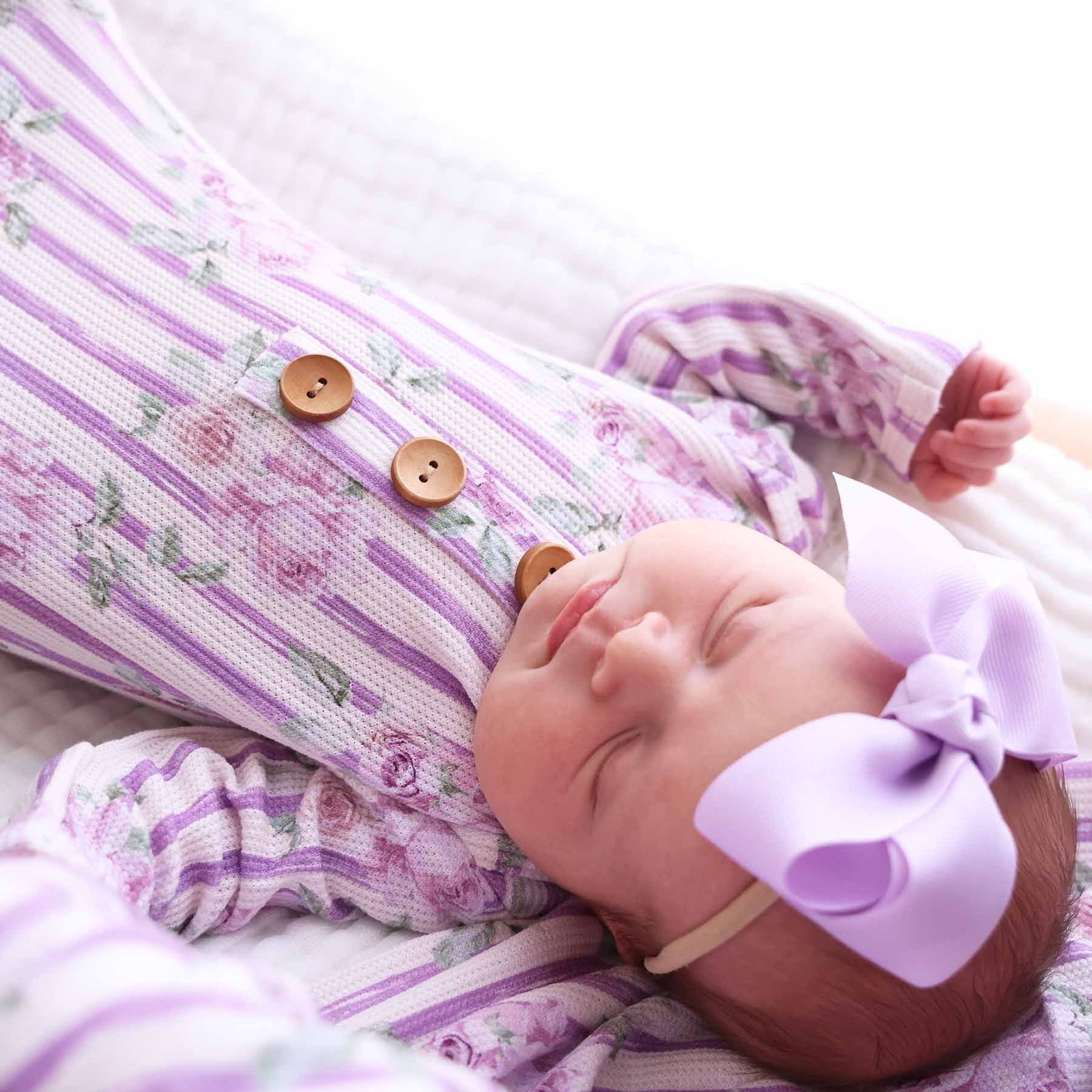 Lila's Lilacs Bamboo Waffle Newborn Baby Knot Gown & Hat Set