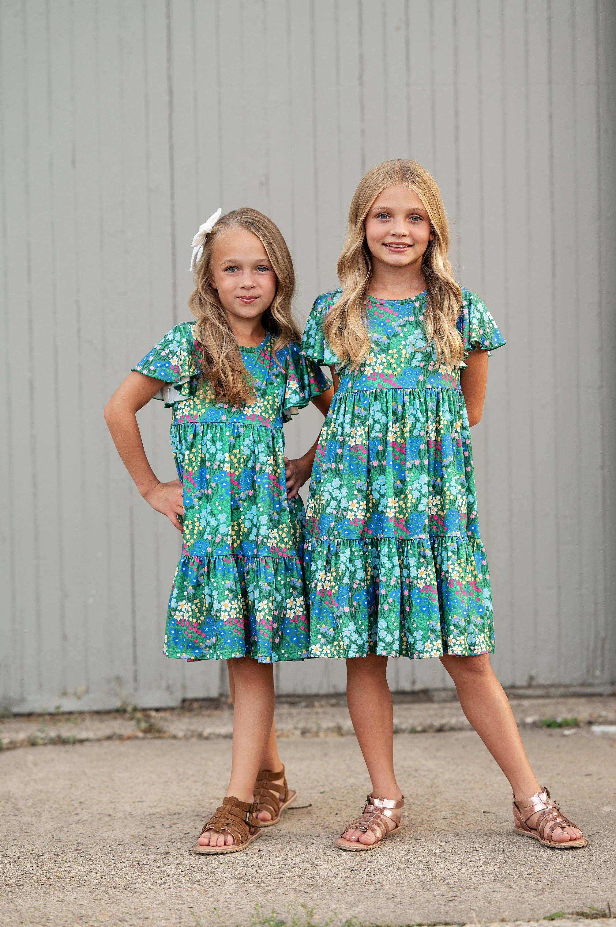 Emmy Green Floral Flutter Sleeve Twirl Dress