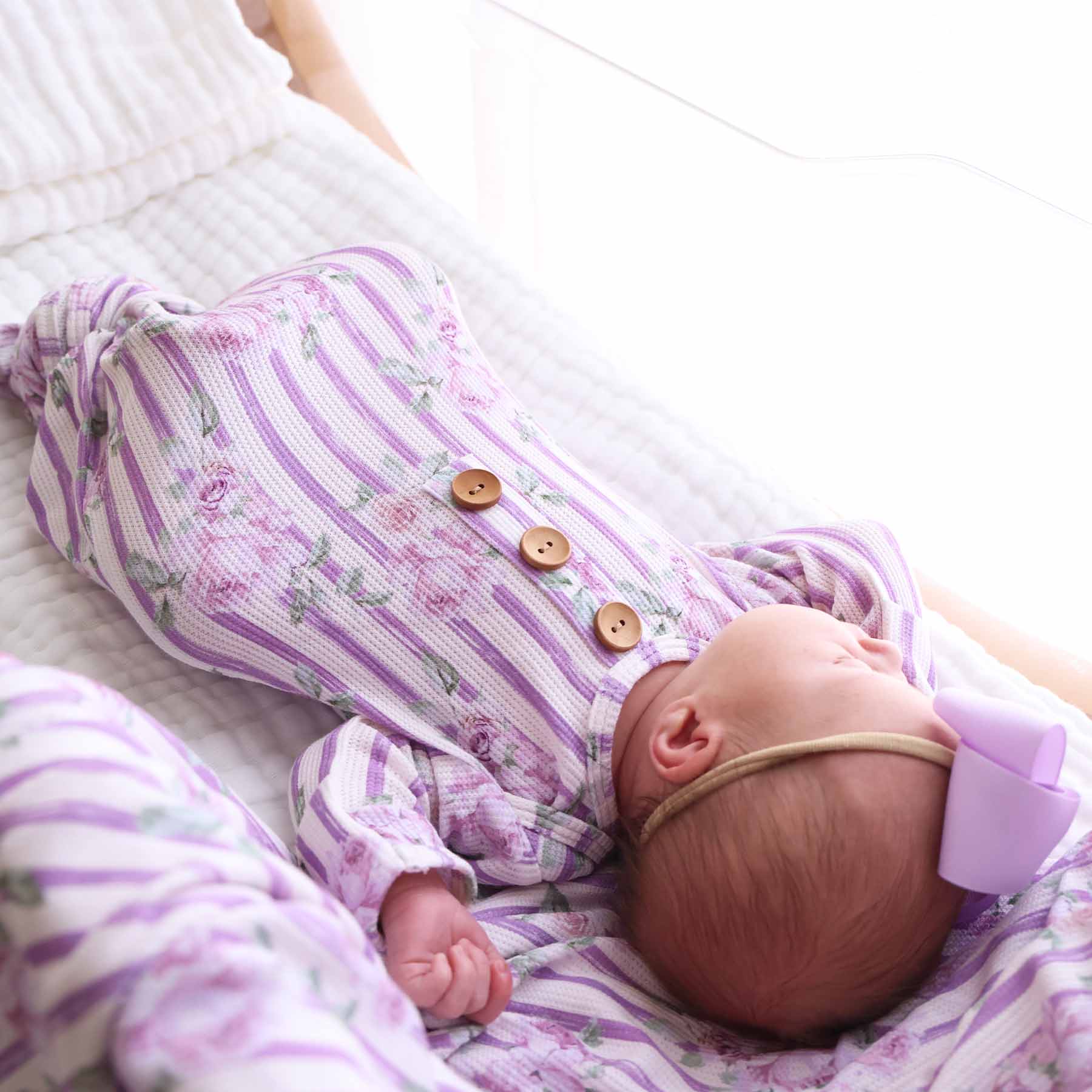 Lila's Lilacs Bamboo Waffle Newborn Baby Knot Gown & Hat Set
