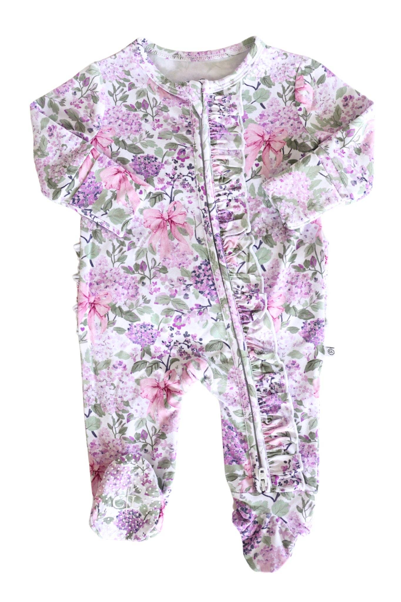 Ruffle Zipper Footie | Lavender Lullaby
