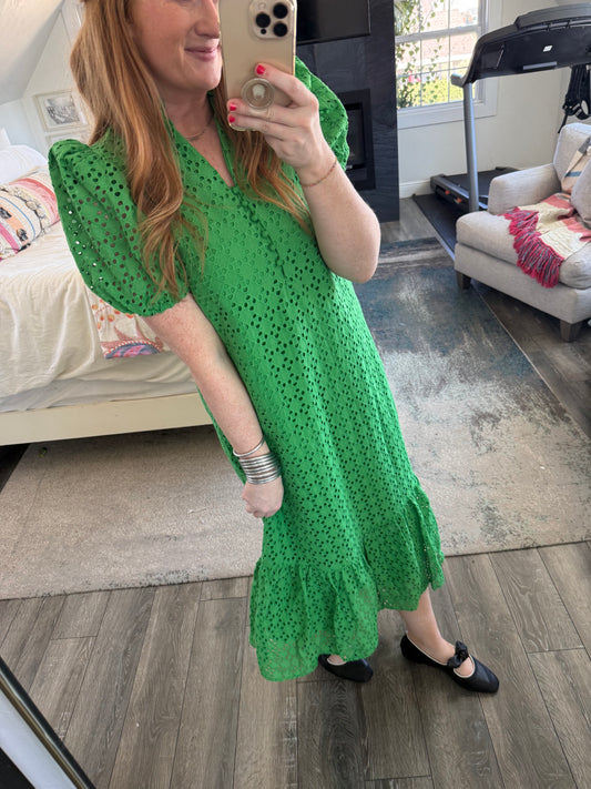 Rosie Eyelet Dress - Green