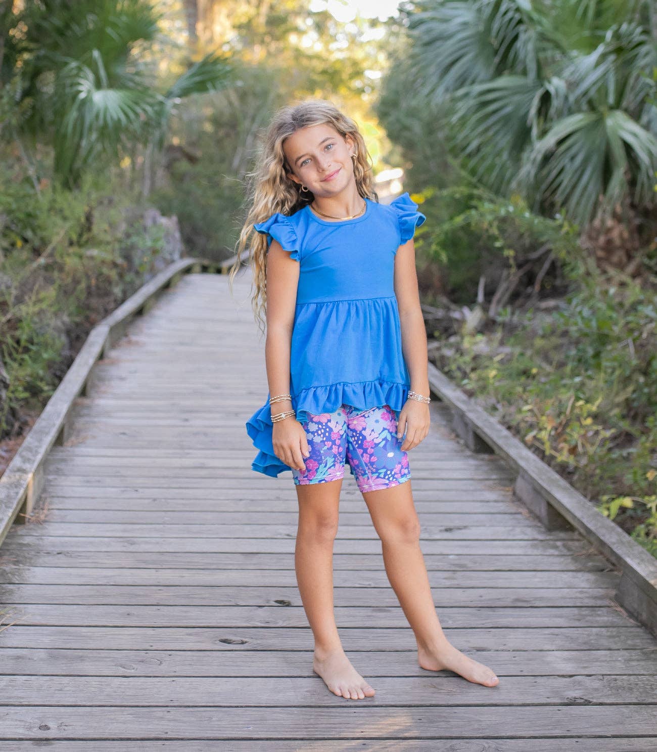 Bright Blue Floral Spring Summer Hi-Lo Short Set