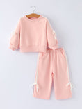 Load image into Gallery viewer, Girls Pink Bow Trim Sweatshirt and Pants Set
