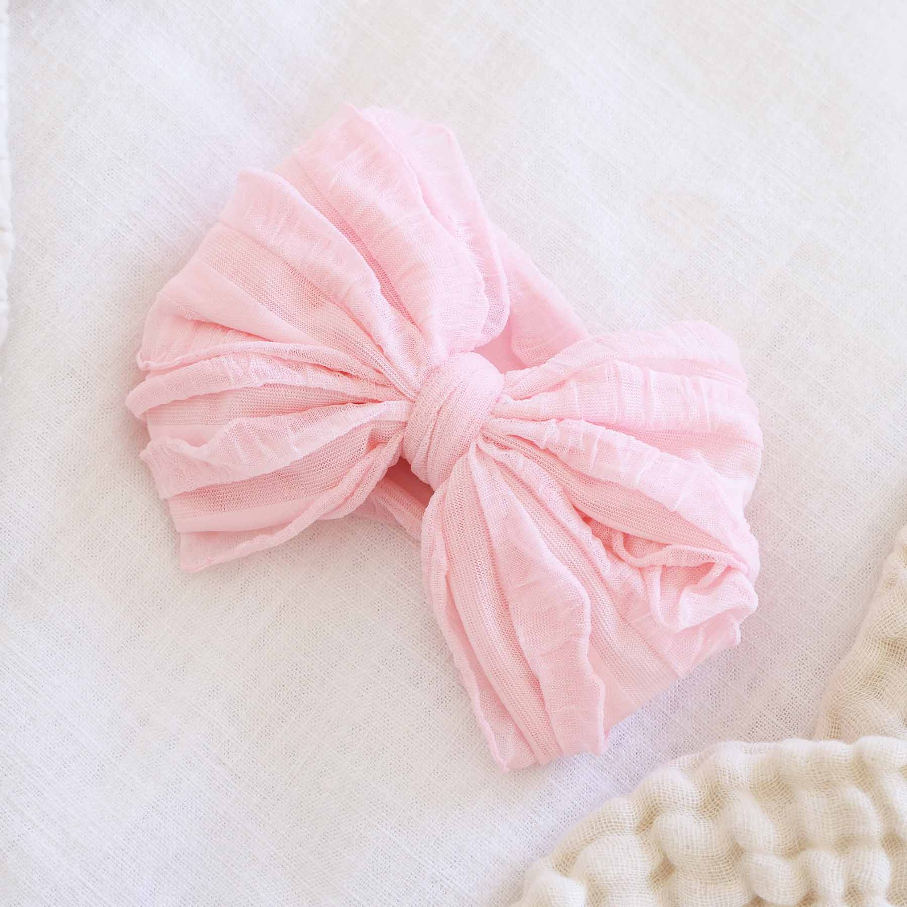 Large Ruffle Knit Bow | Barely Pink