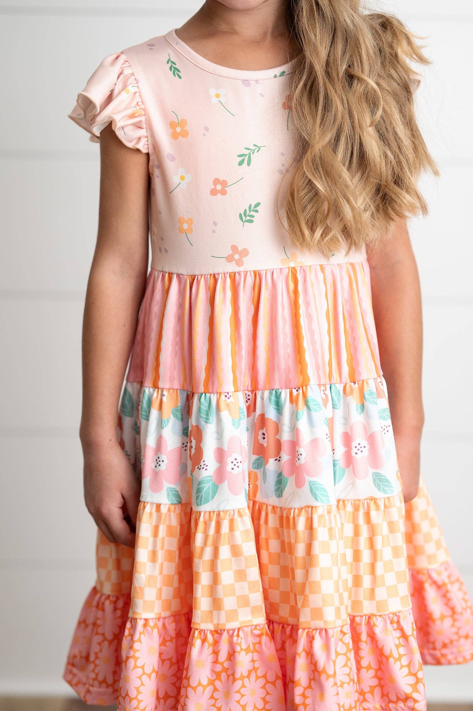 Ava Floral Check Spring Tiered Dress