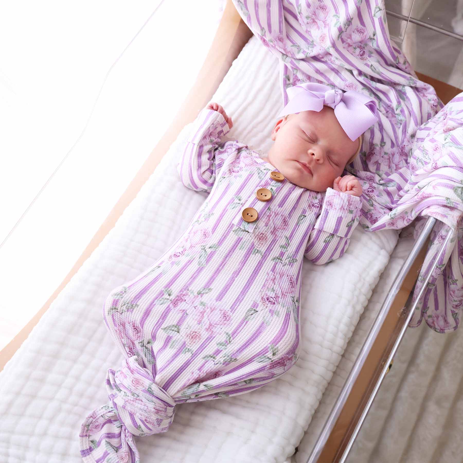 Lila's Lilacs Bamboo Waffle Newborn Baby Knot Gown & Hat Set